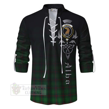 Halkett Tartan Ghillie Kilt Shirt Featuring Alba Gu Brath Family Crest Celtic Inspired