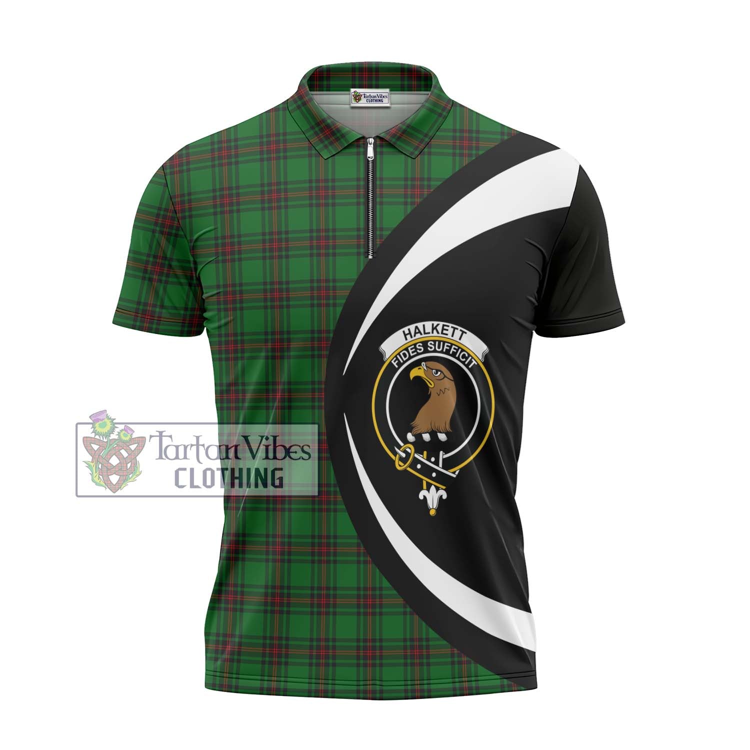 Tartan Vibes Clothing Halkett Tartan Zipper Polo Shirt with Family Crest Circle Style