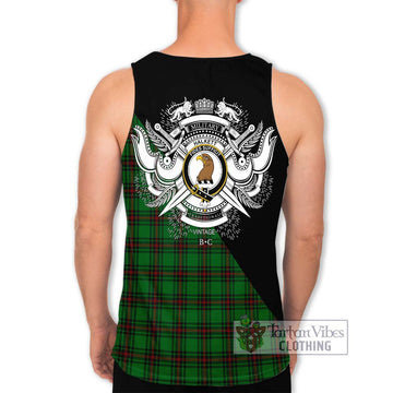 Halkett Tartan Men's Tank Top with Family Crest and Military Logo Style