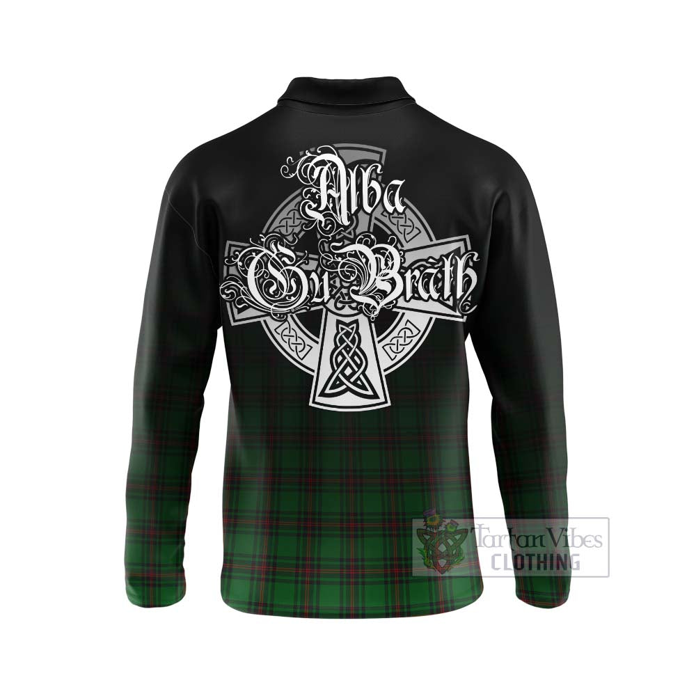 Tartan Vibes Clothing Halkett Tartan Long Sleeve Polo Shirt Featuring Alba Gu Brath Family Crest Celtic Inspired