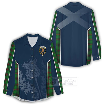 Halkett Tartan Women's Casual Shirt with Family Crest and Scottish Thistle Vibes Sport Style