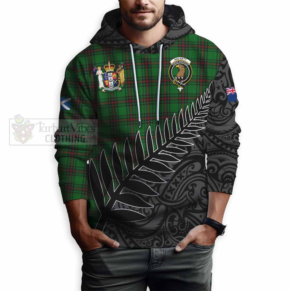 Tartan Vibes Clothing Halkett Crest Tartan Hoodie with New Zealand Silver Fern Half Style