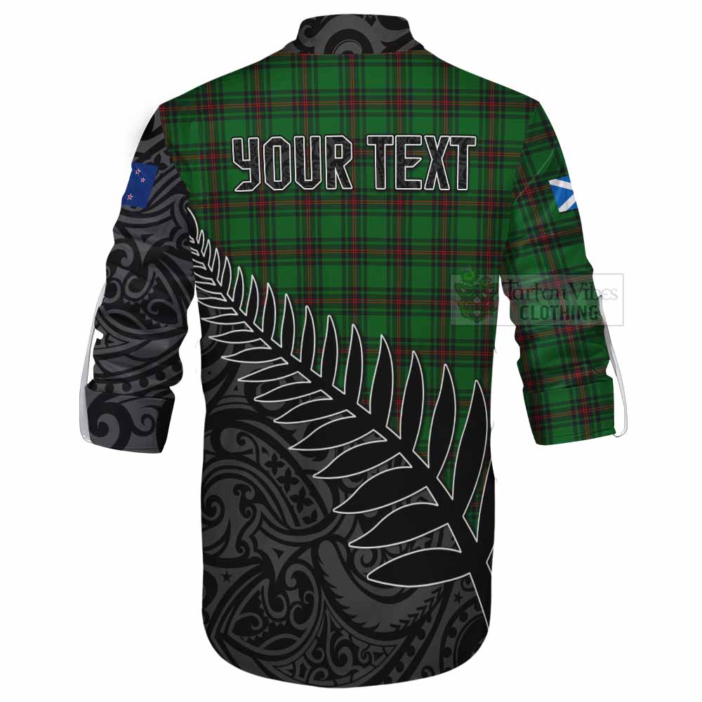 Tartan Vibes Clothing Halkett Crest Tartan Ghillie Kilt Shirt with New Zealand Silver Fern Half Style