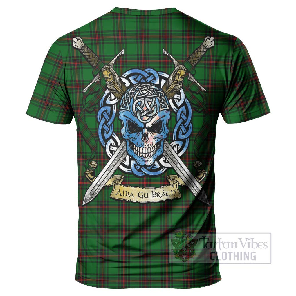 Tartan Vibes Clothing Halkett Tartan T-Shirt with Family Crest Celtic Skull Style