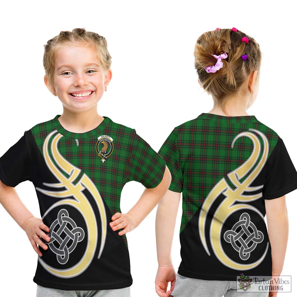 Halkett Tartan Kid T-Shirt with Family Crest and Celtic Symbol Style - Tartan Vibes Clothing