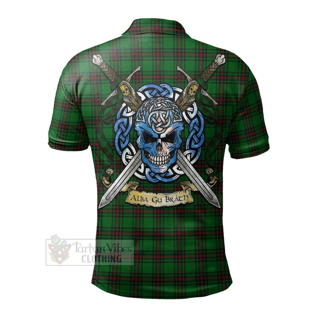 Tartan Vibes Clothing Halkett Tartan Polo Shirt with Family Crest Celtic Skull Style