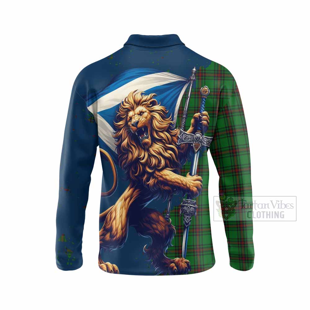 Tartan Vibes Clothing Halkett Tartan Family Crest Long Sleeve Polo Shirt with Scottish Majestic Lion