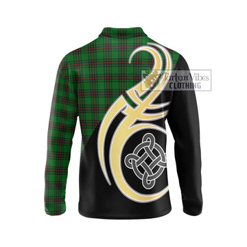 Halkett Tartan Long Sleeve Polo Shirt with Family Crest and Celtic Symbol Style