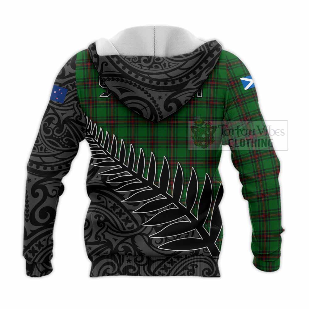 Tartan Vibes Clothing Halkett Crest Tartan Knitted Hoodie with New Zealand Silver Fern Half Style