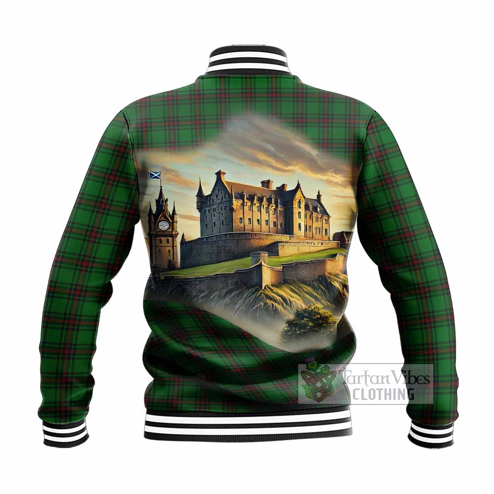 Halkett Tartan Family Crest Baseball Jacket with Scottish Ancient Castle Style - Tartan Vibes Clothing
