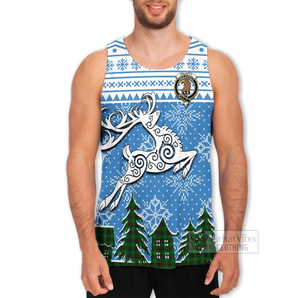 Tartan Vibes Clothing Halkett Clan Christmas Men's Tank Top Celtic Reindeer Style