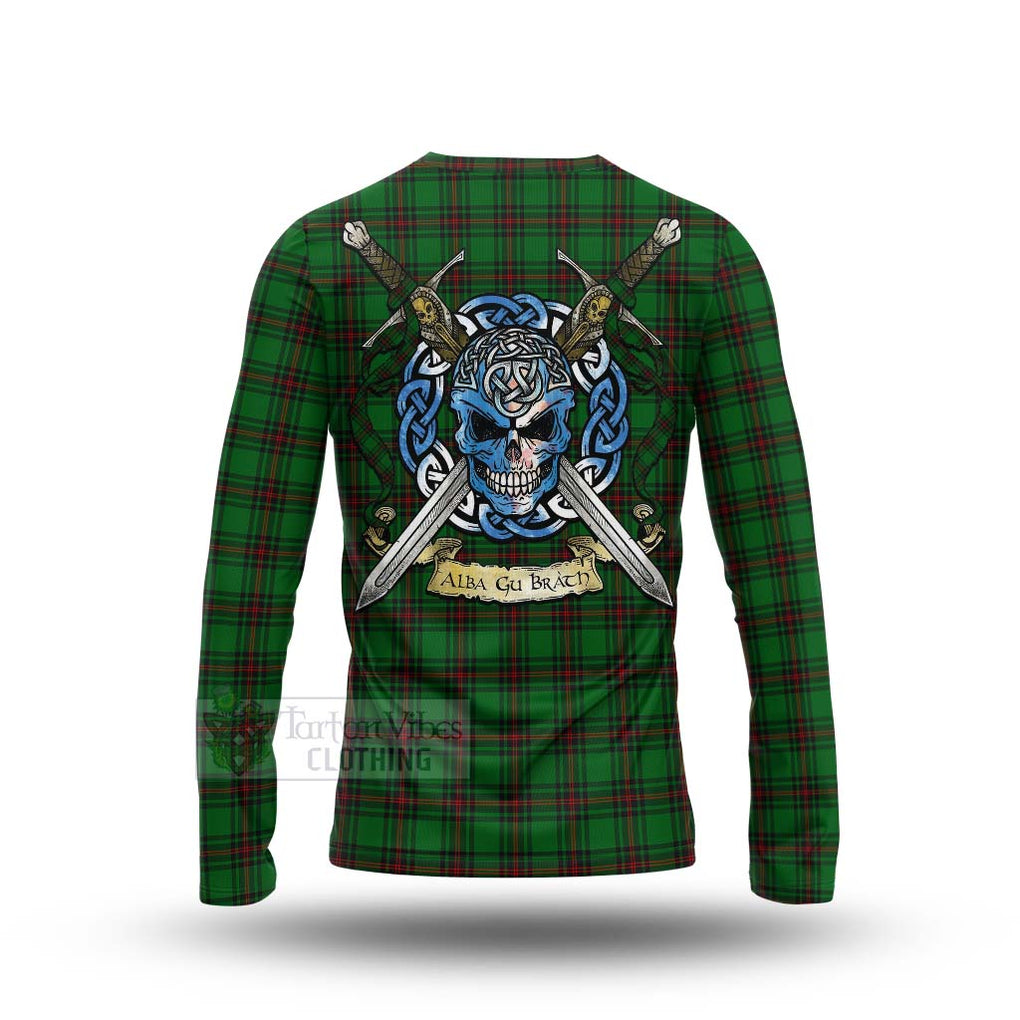 Tartan Vibes Clothing Halkett Tartan Long Sleeve T-Shirt with Family Crest Celtic Skull Style