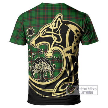 Halkett Tartan T-Shirt with Family Crest Celtic Wolf Style