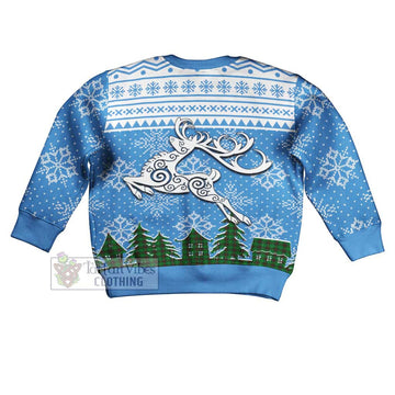 Halkett Clan Christmas Kid Ugly Sweater with Tartan and Celtic Reindeer Style