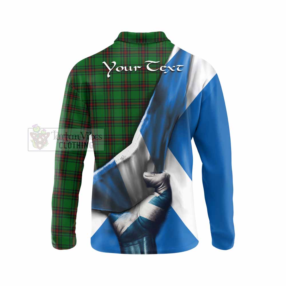 Tartan Vibes Clothing Halkett Tartan Long Sleeve Polo Shirt with Family Crest Scotland Patriotic Style