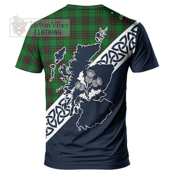 Halkett Tartan T-Shirt Featuring Thistle and Scotland Map