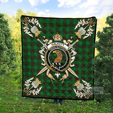 Halkett Tartan Quilt with Family Crest and Scottish Golden Courage Shield