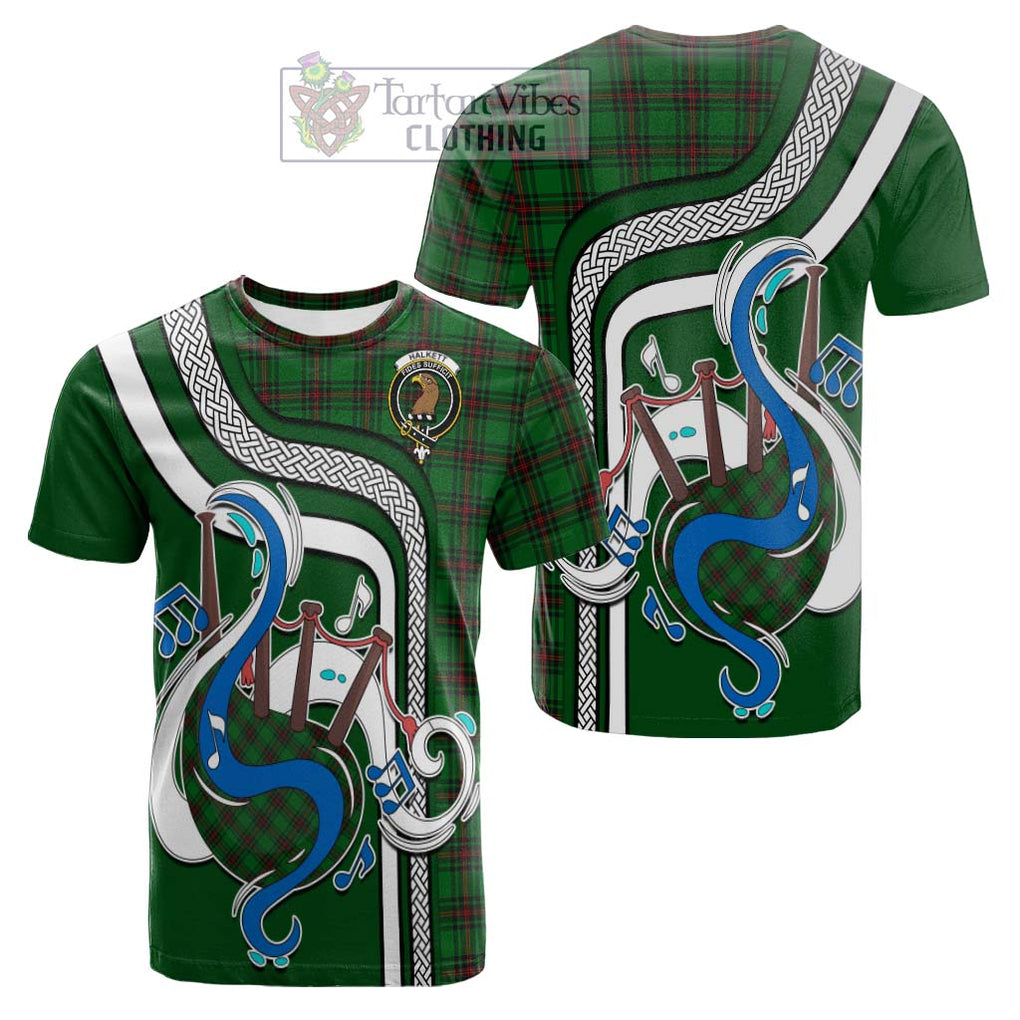 Tartan Vibes Clothing Halkett Tartan Cotton T-shirt with Epic Bagpipe Style