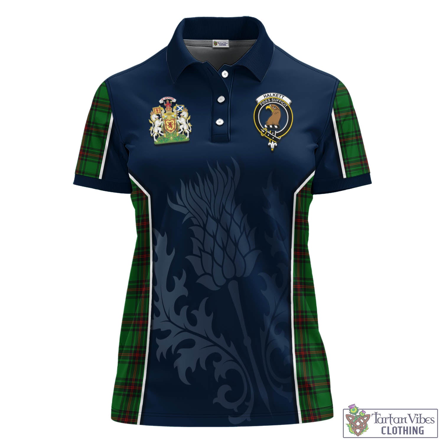 Tartan Vibes Clothing Halkett Tartan Women's Polo Shirt with Family Crest and Scottish Thistle Vibes Sport Style
