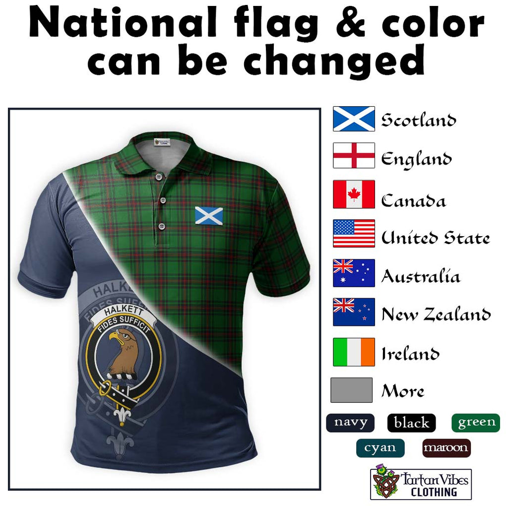 Halkett Tartan Polo Shirt with Personalised National Flag and Family Crest Half Style - Tartanvibesclothing Shop