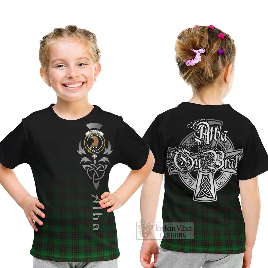 Tartan Vibes Clothing Halkett Tartan Kid T-Shirt Featuring Alba Gu Brath Family Crest Celtic Inspired