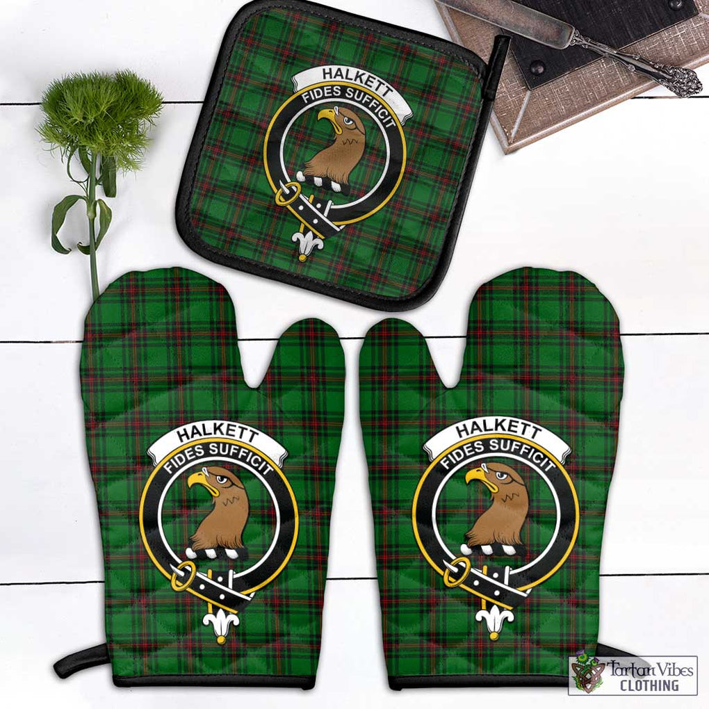 Halkett Tartan Combo Oven Mitt & Pot-Holder with Family Crest Combo 1 Oven Mitt & 1 Pot-Holder Black - Tartan Vibes Clothing