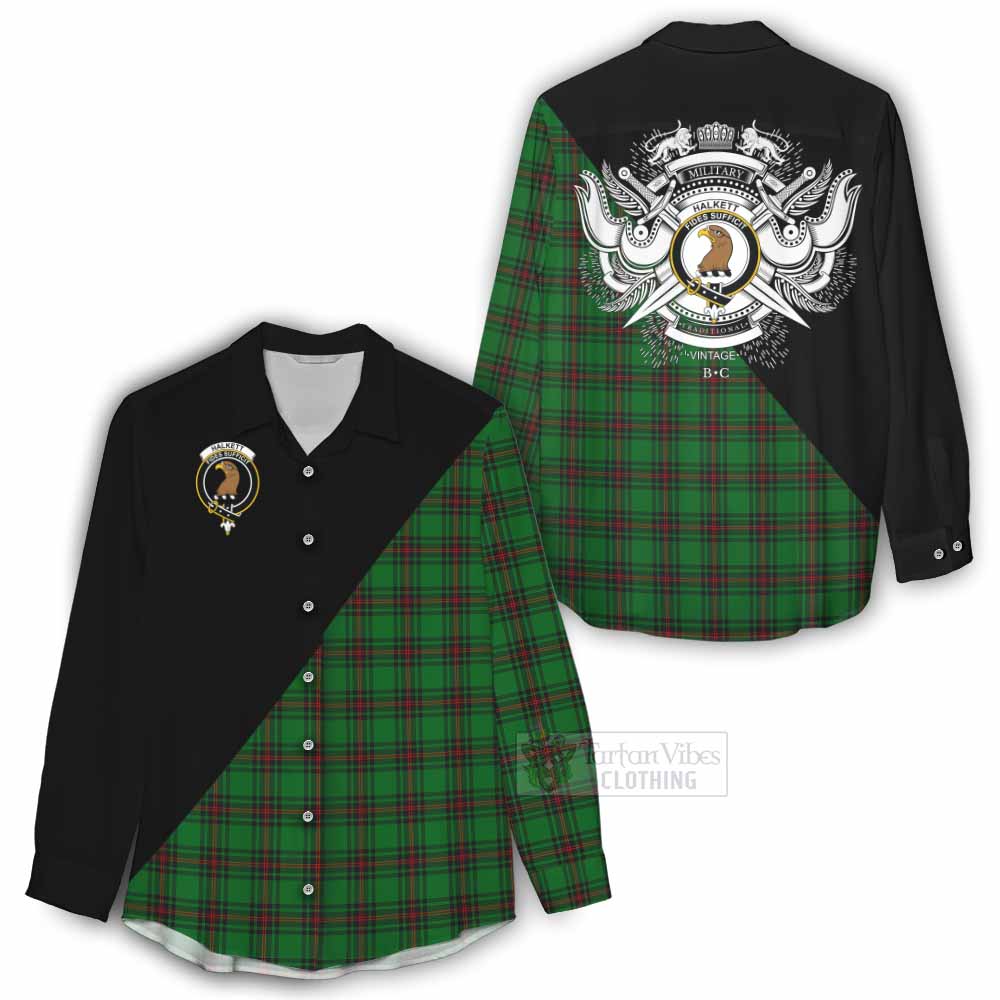 Tartan Vibes Clothing Halkett Tartan Women's Casual Shirt with Family Crest and Military Logo Style