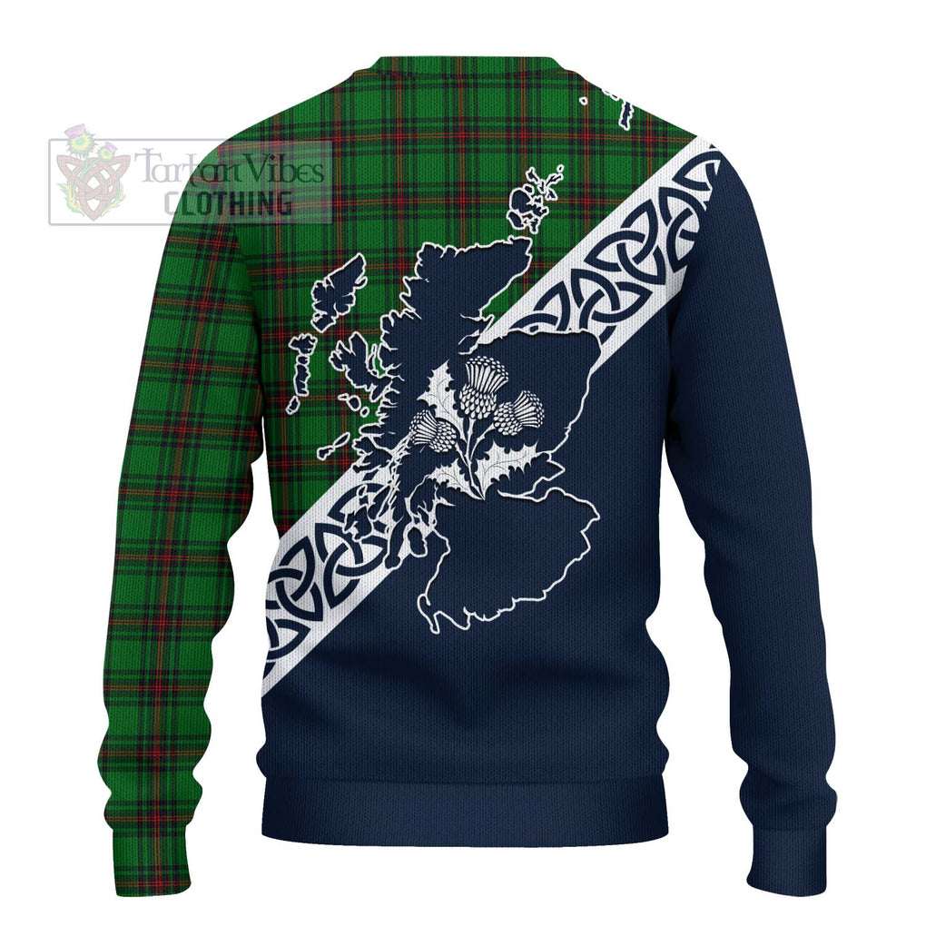 Tartan Vibes Clothing Halkett Tartan Knitted Sweater Featuring Thistle and Scotland Map