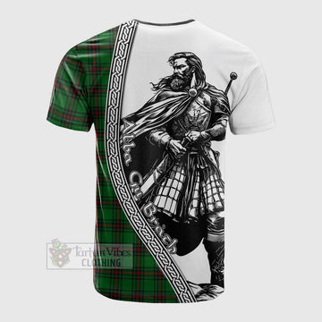 Halkett Tartan Clan Crest Cotton T-shirt with Highlander Warrior Celtic Style