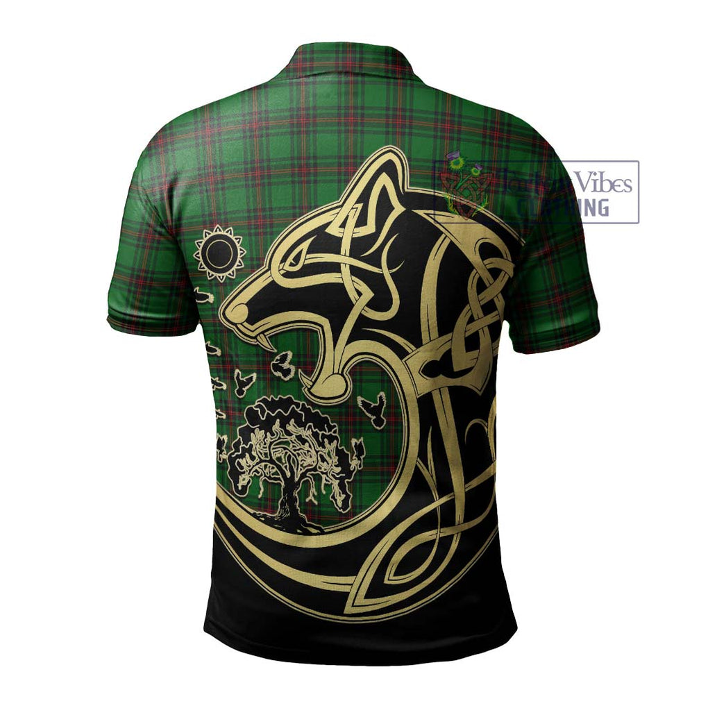 Halkett Tartan Polo Shirt with Family Crest Celtic Wolf Style - Tartanvibesclothing Shop