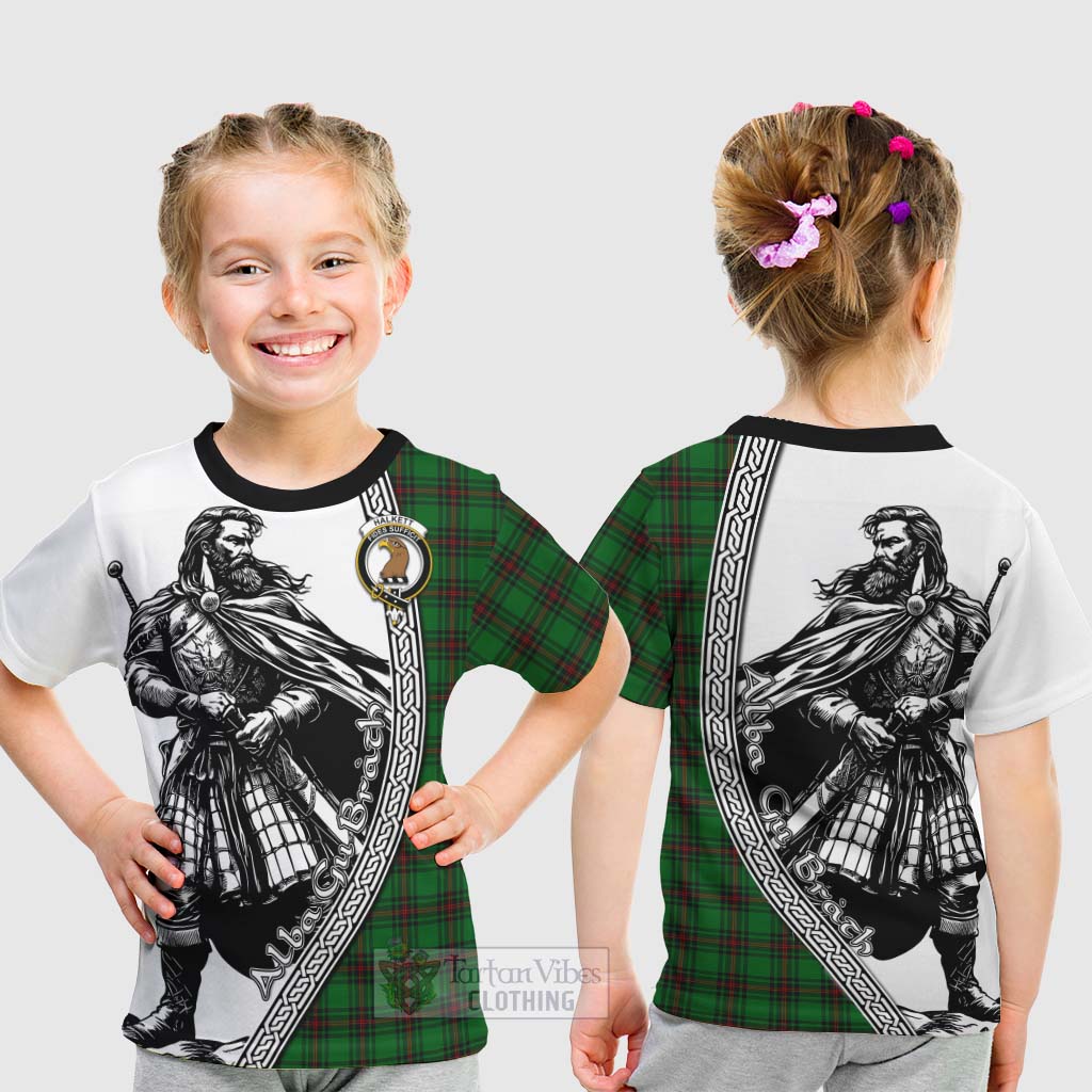 Tartan Vibes Clothing Halkett Tartan Clan Crest Kid T-Shirt with Highlander Warrior Celtic Style