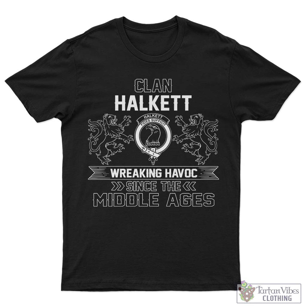 Halkett Family Crest 2D Cotton Men's T-Shirt Wreaking Havoc Style Sapphire - 2D-tartanvibesclothing