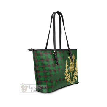 Halkett Tartan Leather Tote Bag Gold Thistle Style - Tartan Vibes Clothing