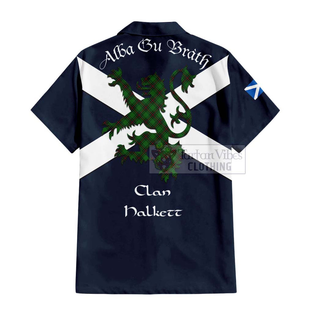 Tartan Vibes Clothing Halkett Tartan Lion Rampant Short Sleeve Button Shirt – Proudly Display Your Heritage with Alba Gu Brath and Clan Name