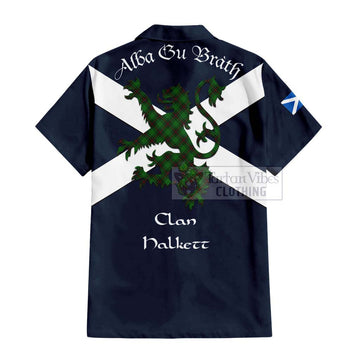 Halkett Tartan Lion Rampant Short Sleeve Button Shirt  Proudly Display Your Heritage with Alba Gu Brath and Clan Name