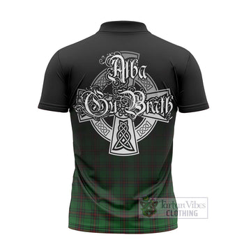 Halkett Tartan Zipper Polo Shirt Featuring Alba Gu Brath Family Crest Celtic Inspired