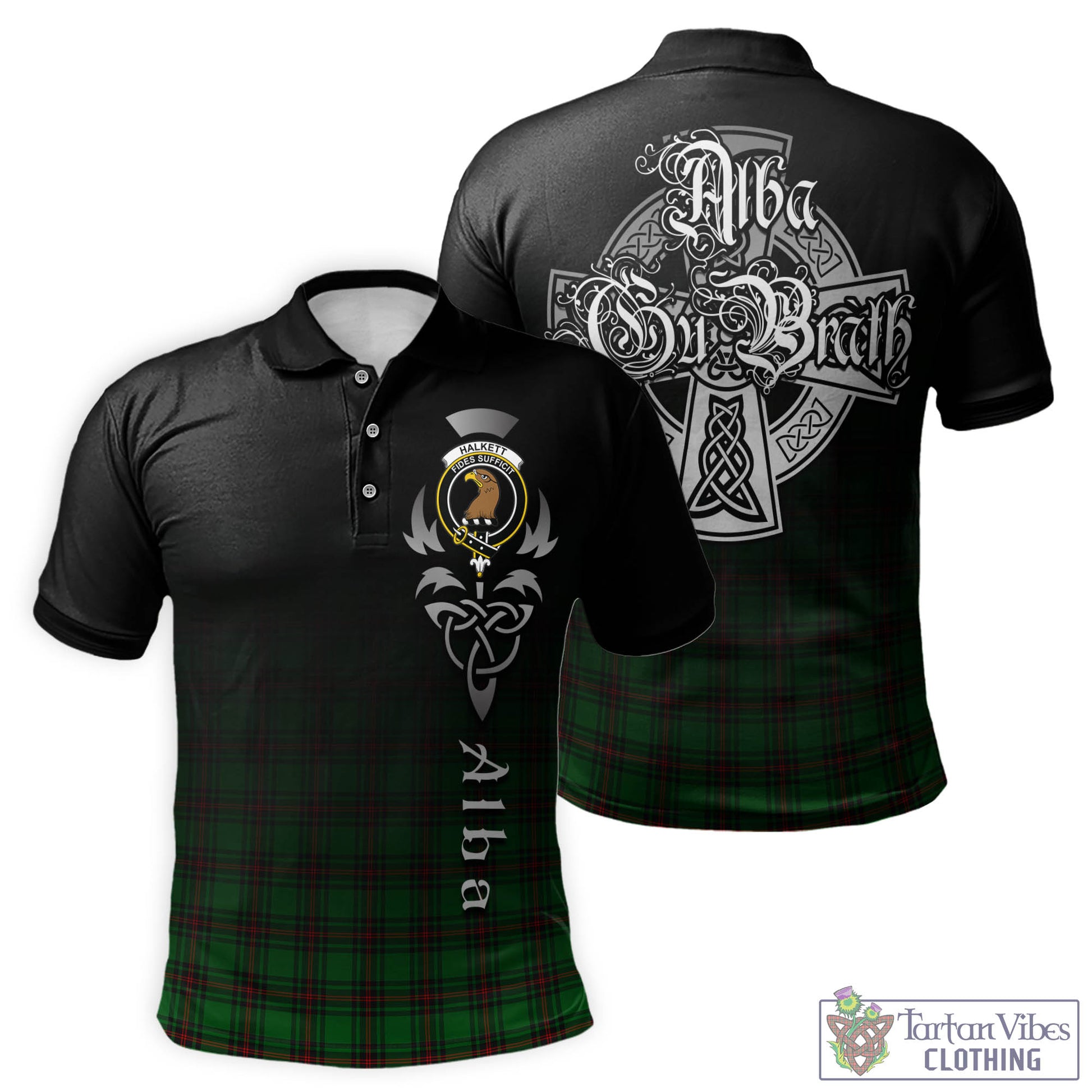 Tartan Vibes Clothing Halkett Tartan Polo Shirt Featuring Alba Gu Brath Family Crest Celtic Inspired