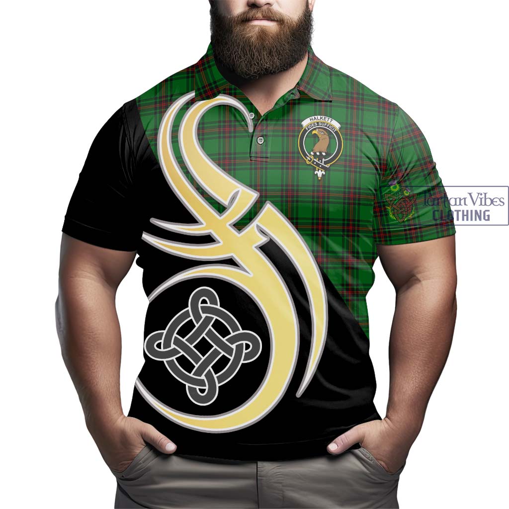 Halkett Tartan Polo Shirt with Family Crest and Celtic Symbol Style - Tartan Vibes Clothing