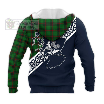 Halkett Tartan Knitted Hoodie Featuring Thistle and Scotland Map