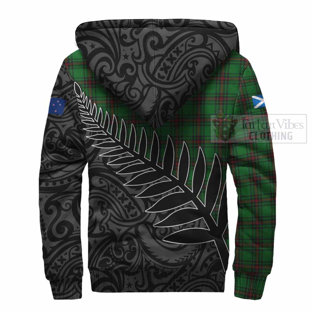 Tartan Vibes Clothing Halkett Crest Tartan Sherpa Hoodie with New Zealand Silver Fern Half Style