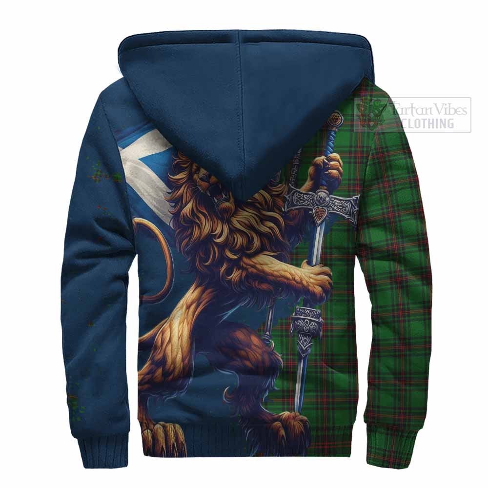 Tartan Vibes Clothing Halkett Tartan Family Crest Sherpa Hoodie with Scottish Majestic Lion