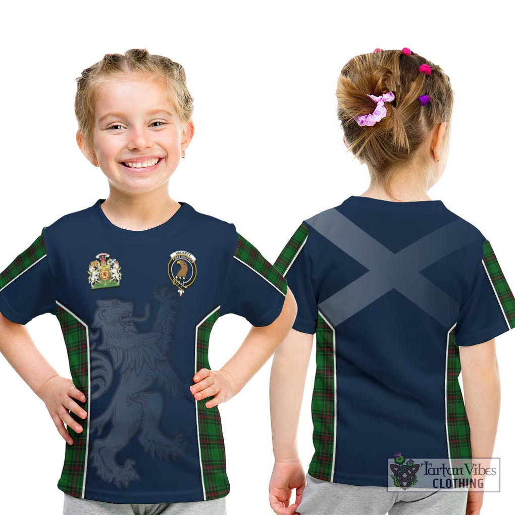 Halkett Tartan Kid T-Shirt with Family Crest and Lion Rampant Vibes Sport Style - Tartan Vibes Clothing