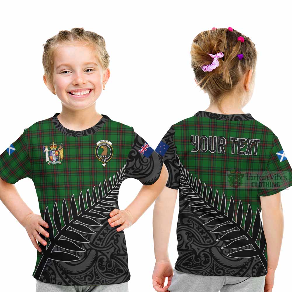 Tartan Vibes Clothing Halkett Crest Tartan Kid T-Shirt with New Zealand Silver Fern Half Style