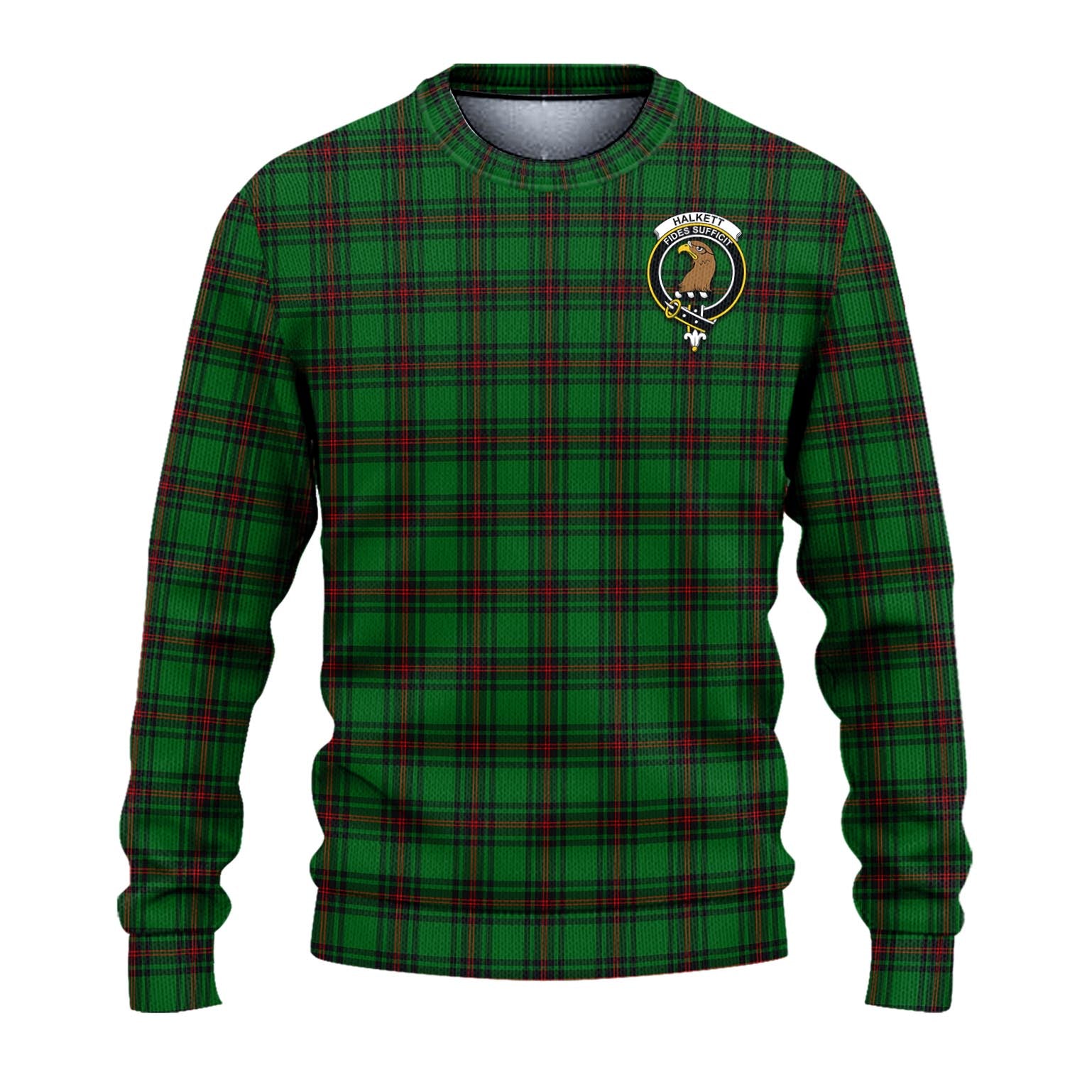 Halkett Tartan Knitted Sweater with Family Crest - Tartanvibesclothing