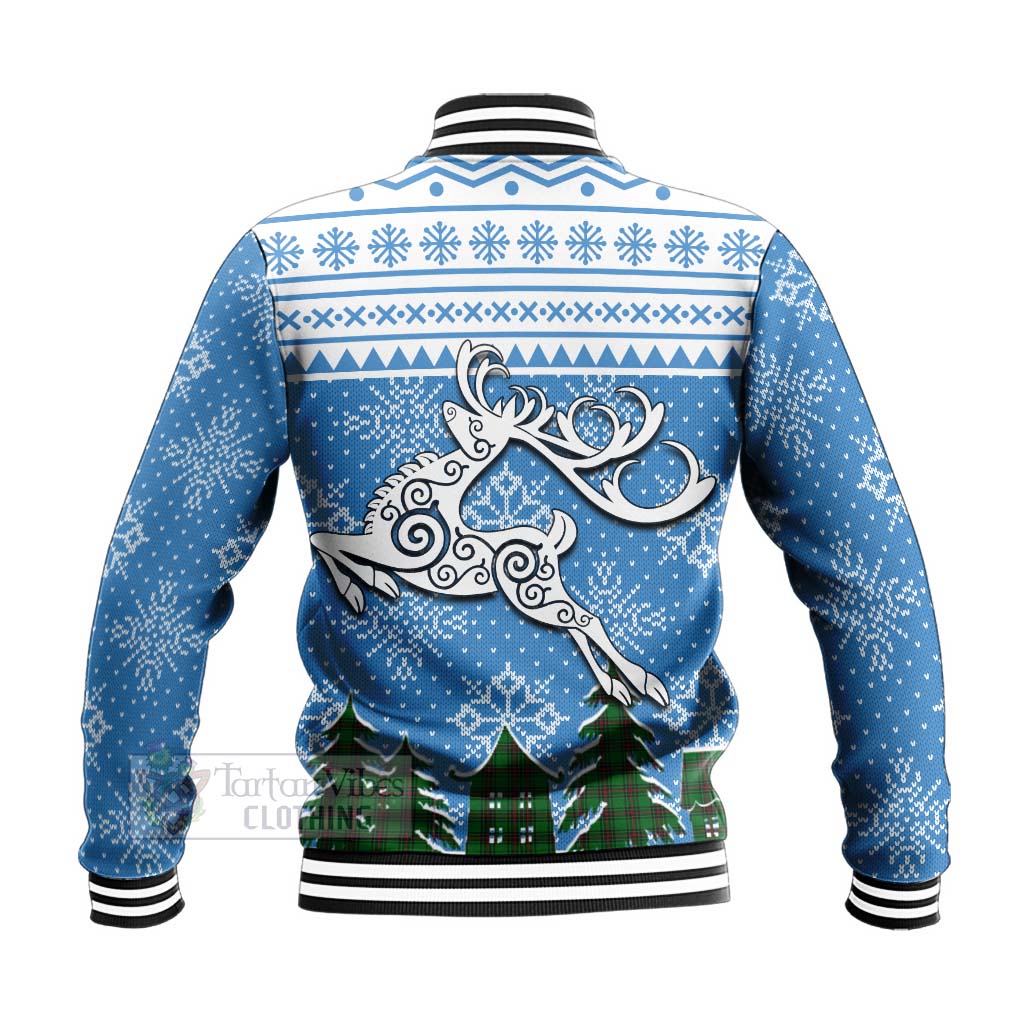 Tartan Vibes Clothing Halkett Clan Christmas Baseball Jacket Celtic Reindeer Style