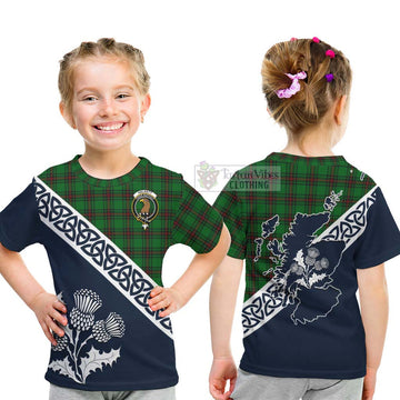 Halkett Tartan Kid T-Shirt Featuring Thistle and Scotland Map