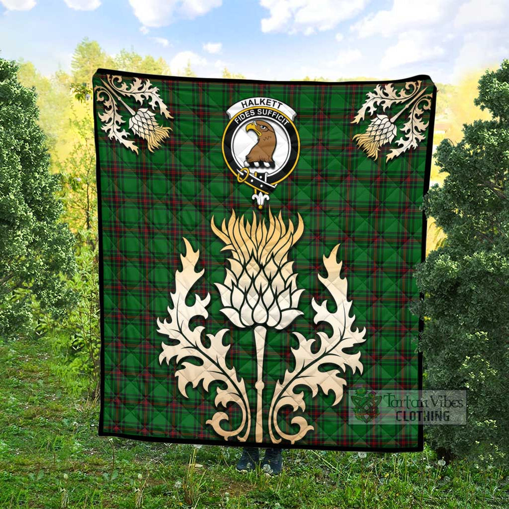 Tartan Vibes Clothing Halkett Tartan Quilt with Family Crest and Golden Thistle Style