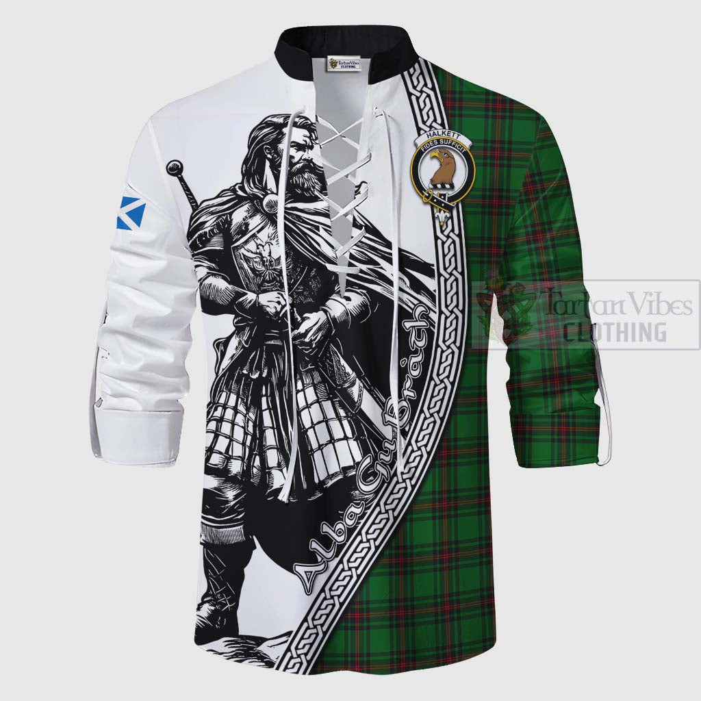 Tartan Vibes Clothing Halkett Tartan Clan Crest Ghillie Kilt Shirt with Highlander Warrior Celtic Style