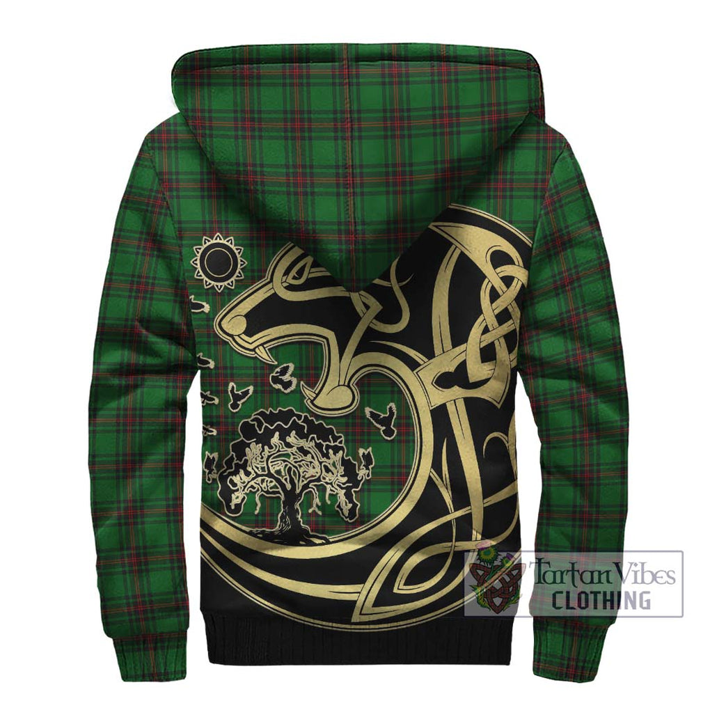 Halkett Tartan Sherpa Hoodie with Family Crest Celtic Wolf Style - Tartan Vibes Clothing