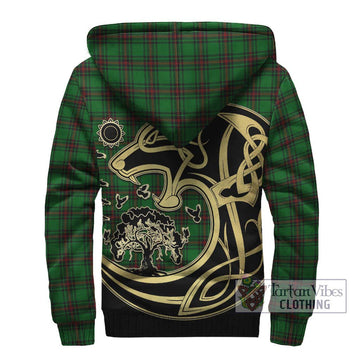 Halkett Tartan Sherpa Hoodie with Family Crest Celtic Wolf Style